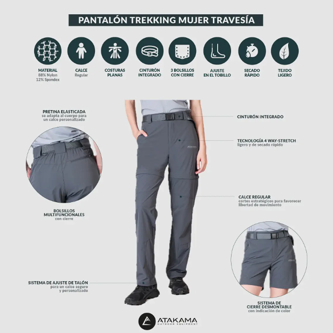 PANTALON DESMONTABLE MUJER TRAVESÍA GRIS (TALLAS 34 a 42)  4