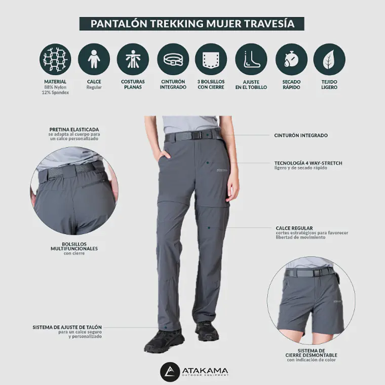 PANTALON DESMONTABLE MUJER TRAVESÍA GRIS (TALLAS 34 a 42)  4