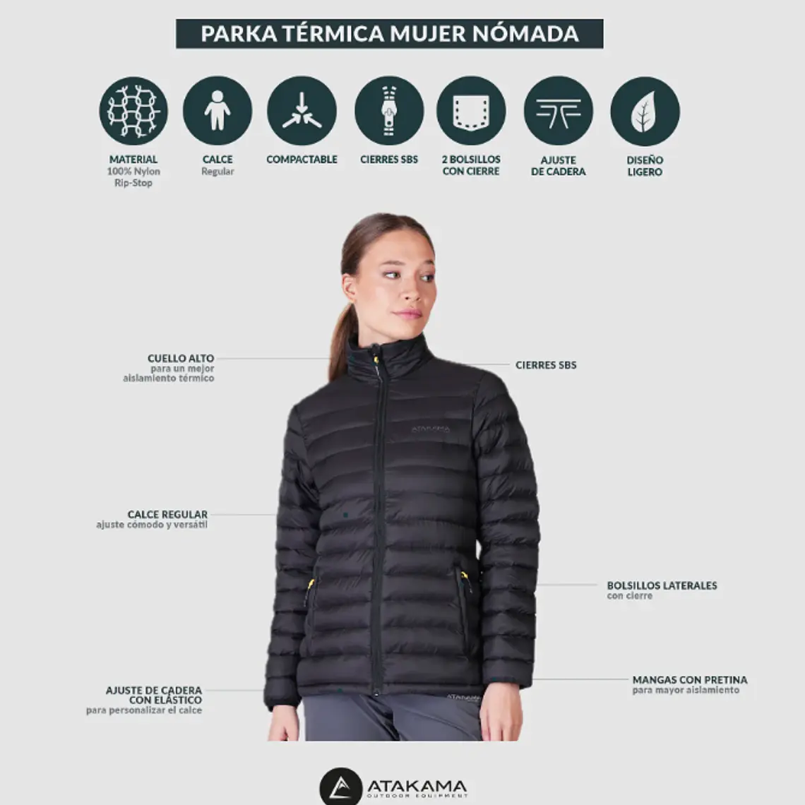 PARKA TERMICA  MUJER NÓMADA NEGRO (TALLAS XS a XL)  4