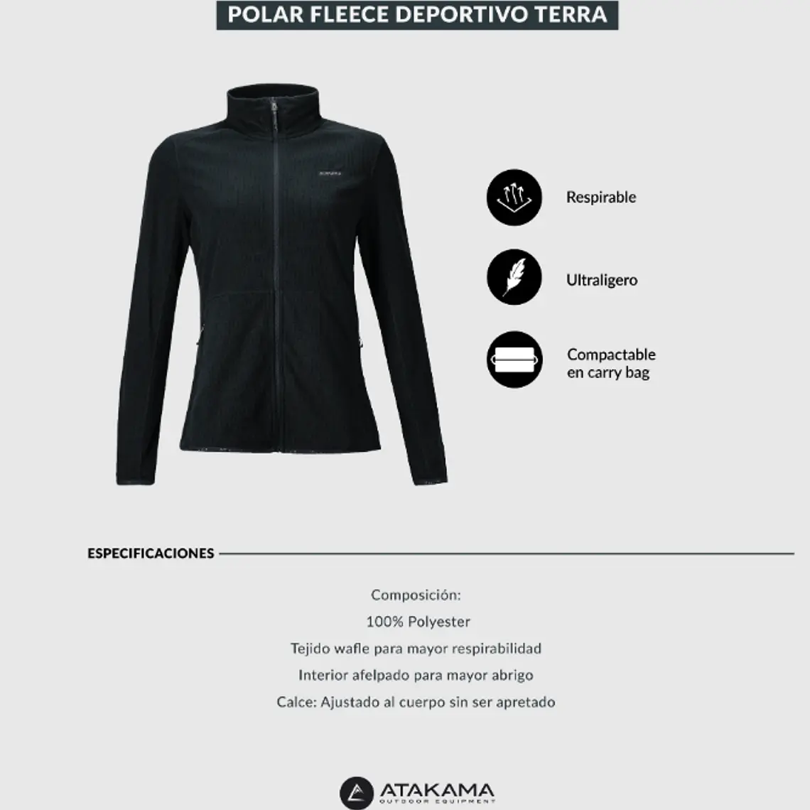 POLAR FLEECE DEPORTIVO MUJER TERRA FULL-ZIP  NEGRO (TALLA XS a XL)  6