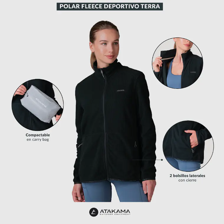 POLAR FLEECE DEPORTIVO MUJER TERRA FULL-ZIP  NEGRO (TALLA XS a XL)  7