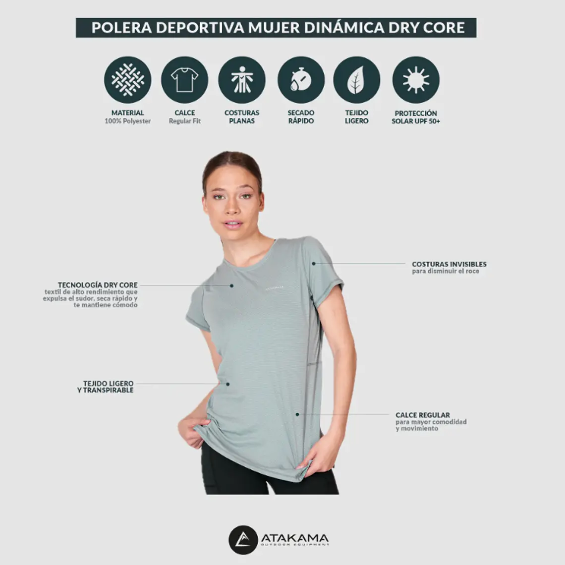 POLERA DEPORTIVA DRY CORE MUJER DINÁMICA CELESTE (TALLAS S a XL)  5
