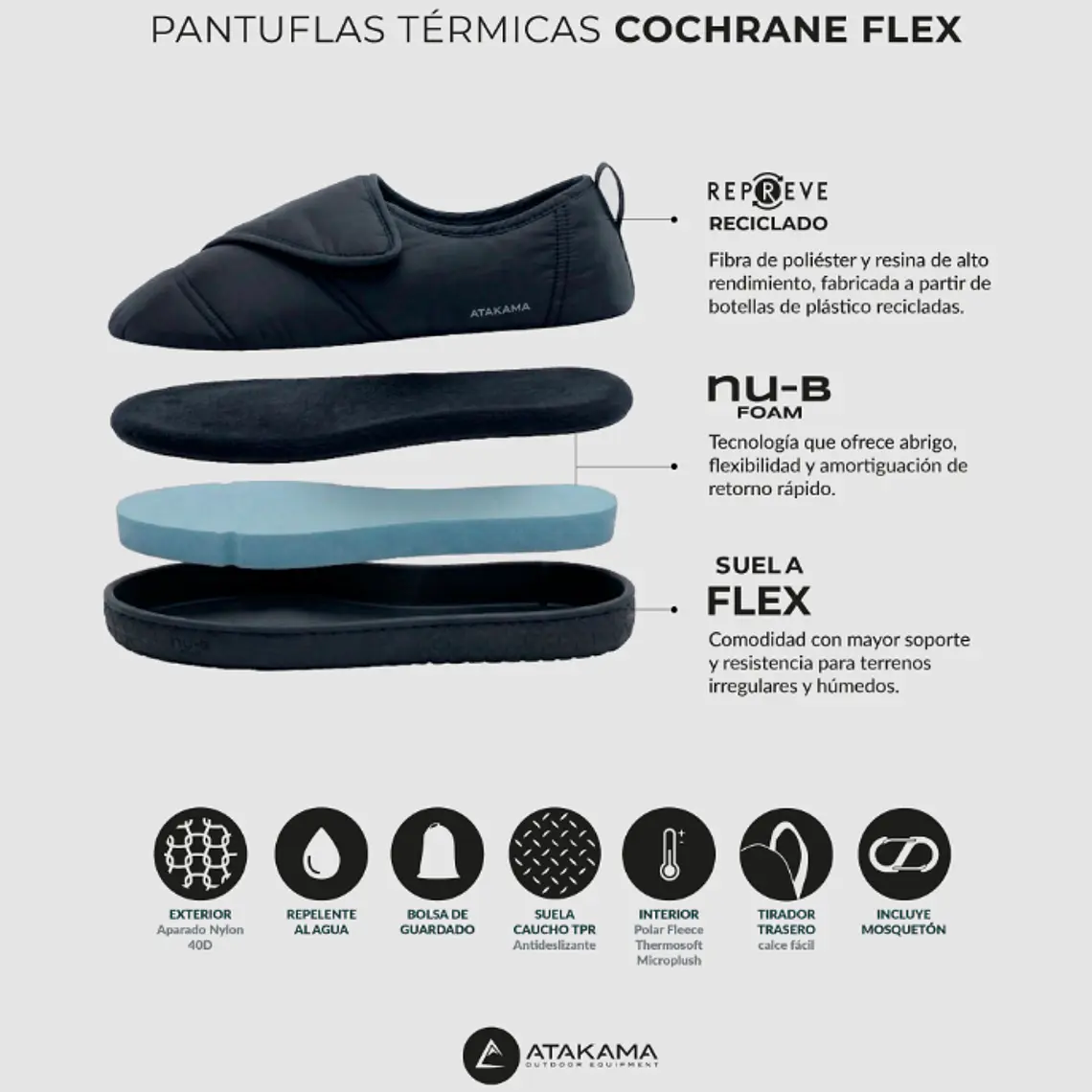 PANTUFLA TÉRMICA COCHRANE FLEX VELCRO NU-B FOAM NEGRO (TALLAS 36/37 y 38/39) 7