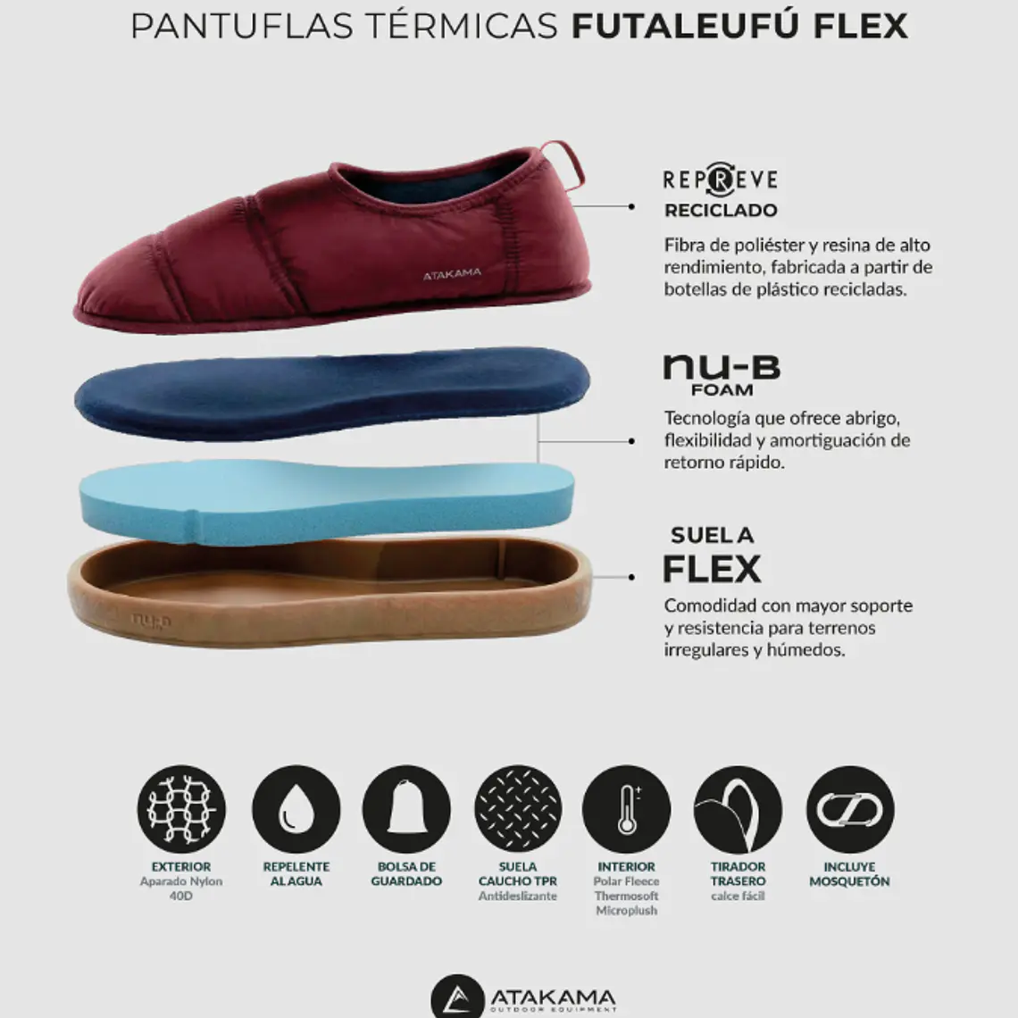 PANTUFLA TÉRMICA FUTALEUFÚ FLEX NU-B FOAM BURDEO (42/43 y 44/45) 6