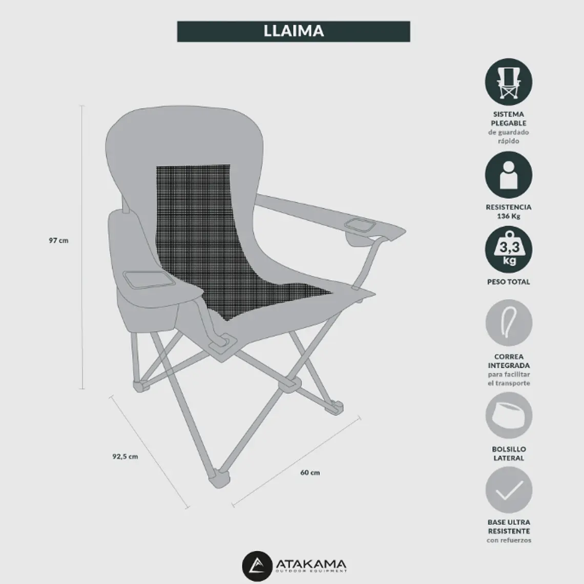 SILLA DE CAMPING LLAIMA XL GRIS/AZUL 5