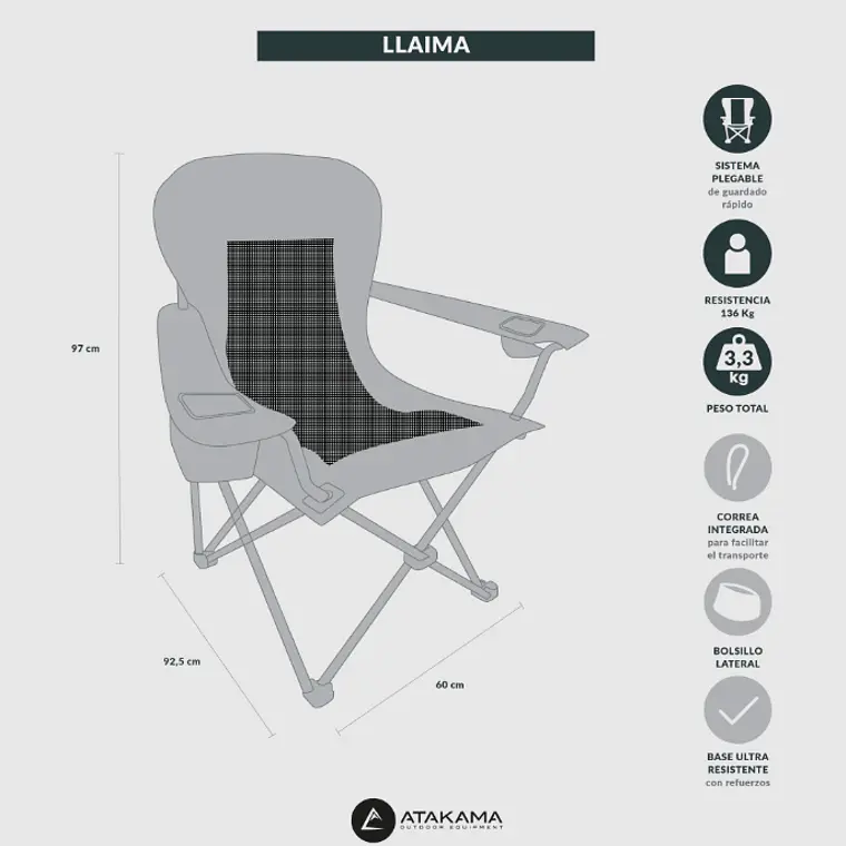 SILLA DE CAMPING LLAIMA XL GRIS/AZUL 5