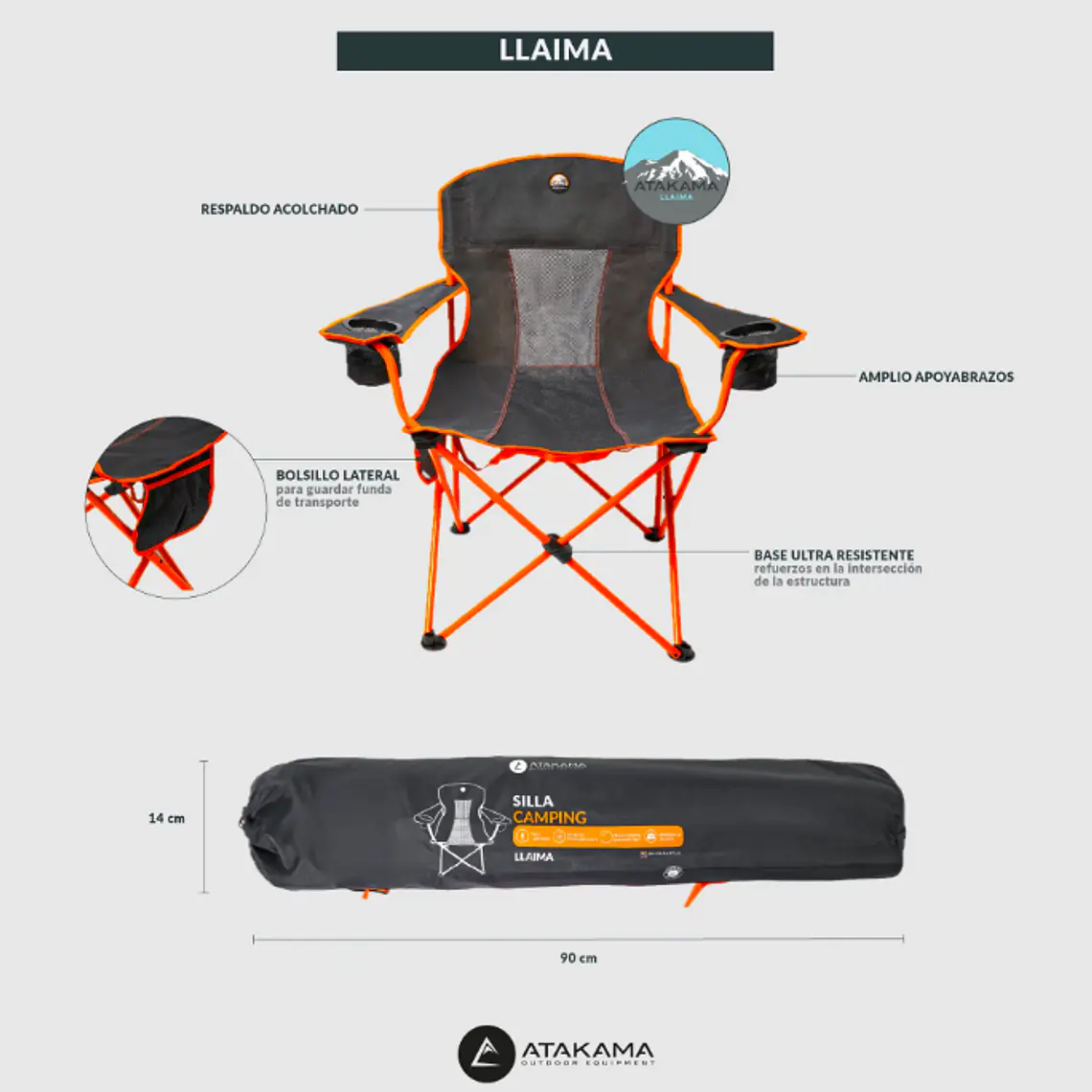 SILLA DE CAMPING LLAIMA XL GRIS/AZUL 6