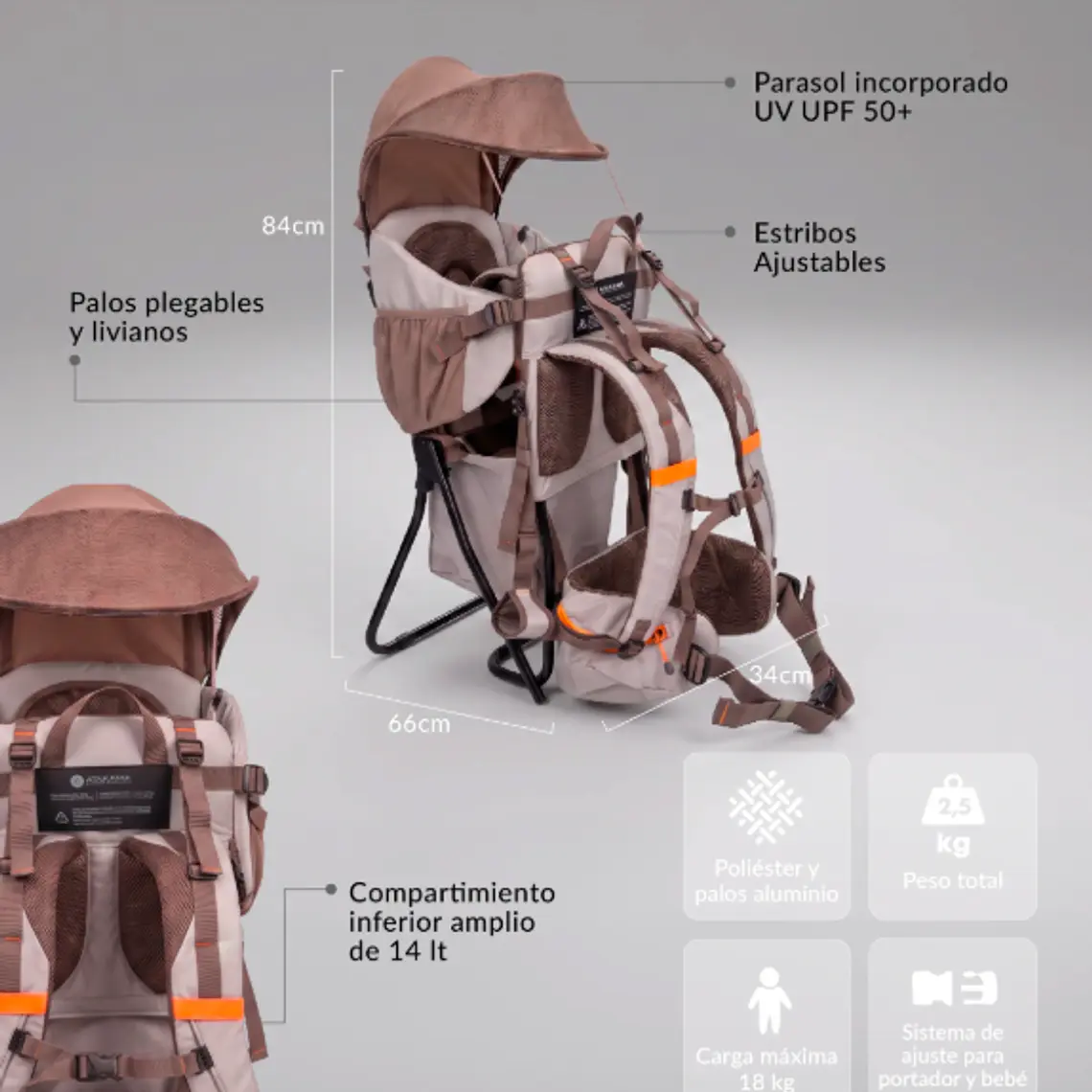 MOCHILA PORTA BEBÉ TREKKING LEONERA BEIGE (HASTA 18 KG) 5