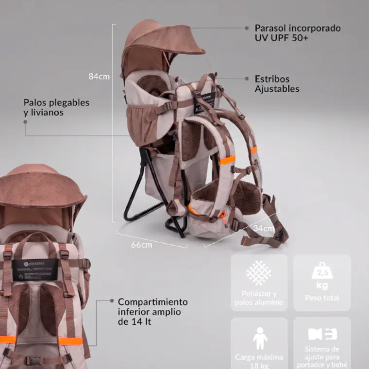 MOCHILA PORTA BEBÉ TREKKING LEONERA BEIGE (HASTA 18 KG) 5