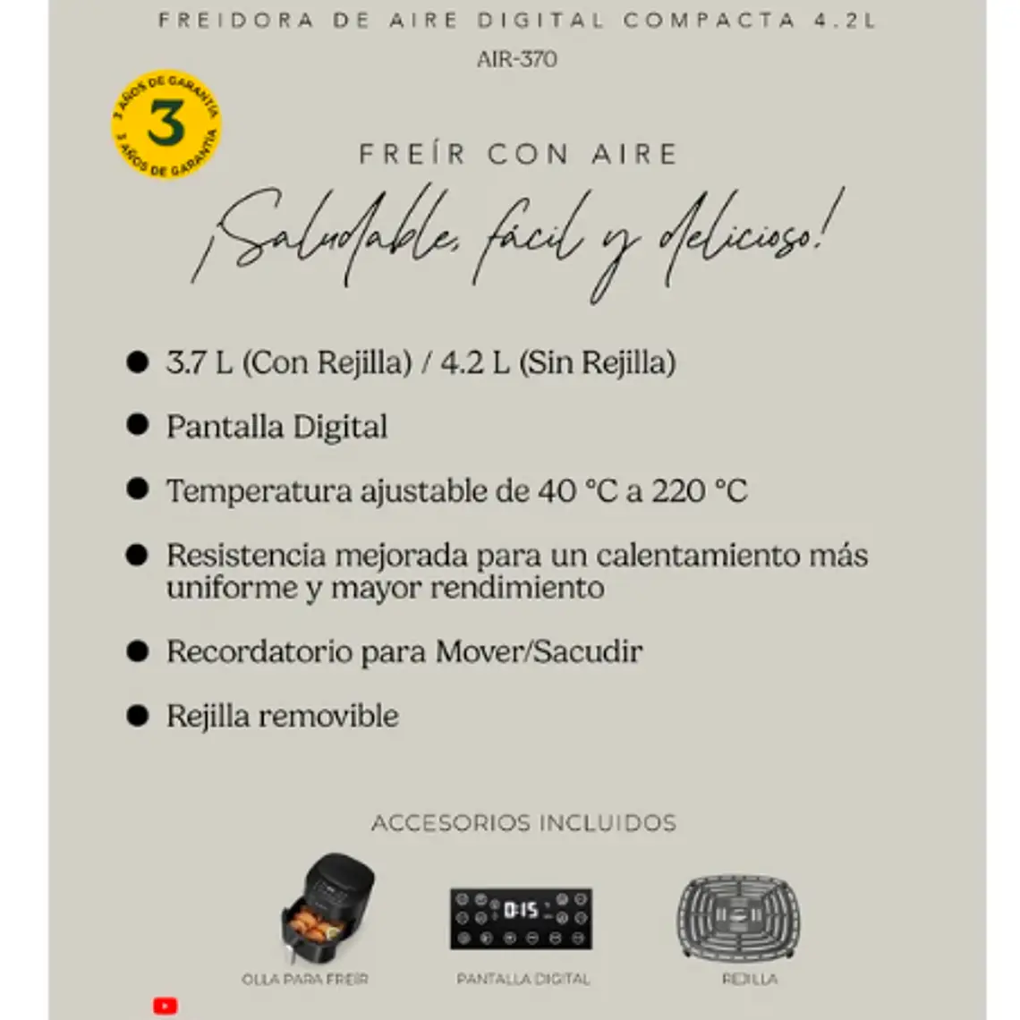 FREIDORA DE AIRE DIGITAL COMPACTA (4,2 LT) 7