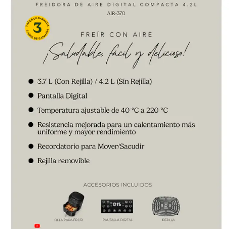 FREIDORA DE AIRE DIGITAL COMPACTA (4,2 LT) 7