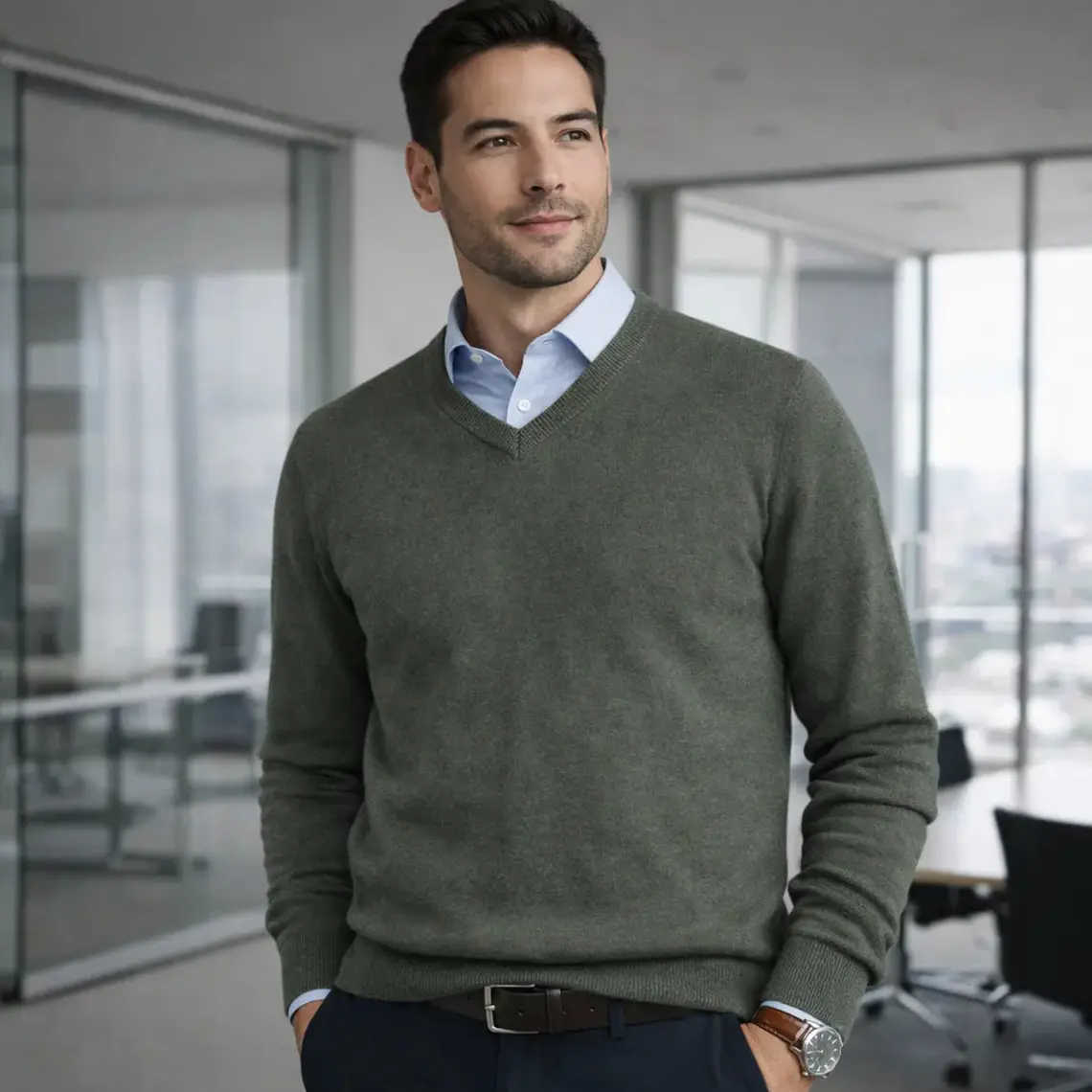 SWEATER BASICO C/V B FOR B VERDE (TALLAS S a XXL) 1