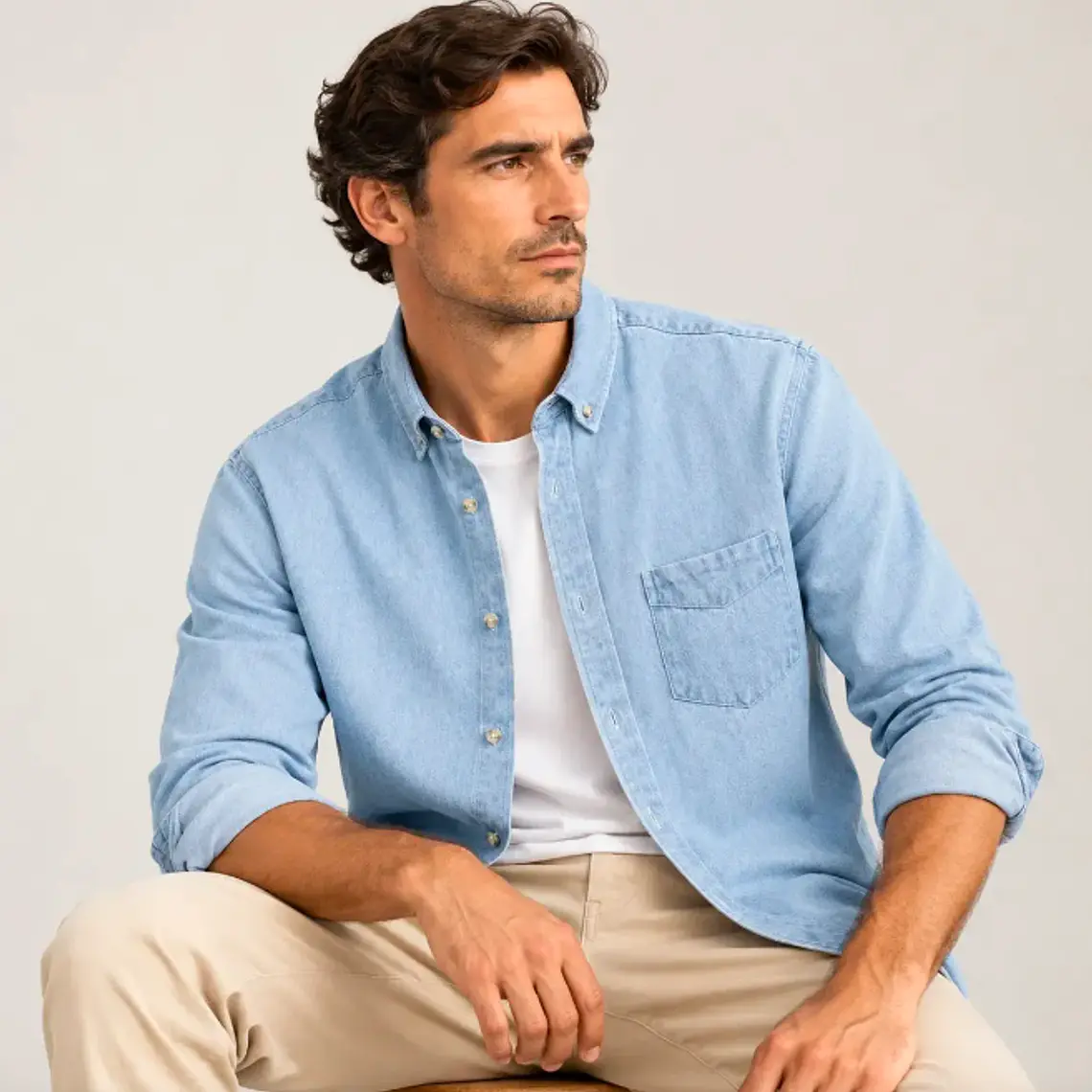 CAMISA DENIM M/LARGA B FOR B CELESTE (TALLAS S a XXL) 6