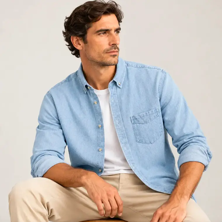 CAMISA DENIM M/LARGA B FOR B CELESTE (TALLAS S a XXL) 6