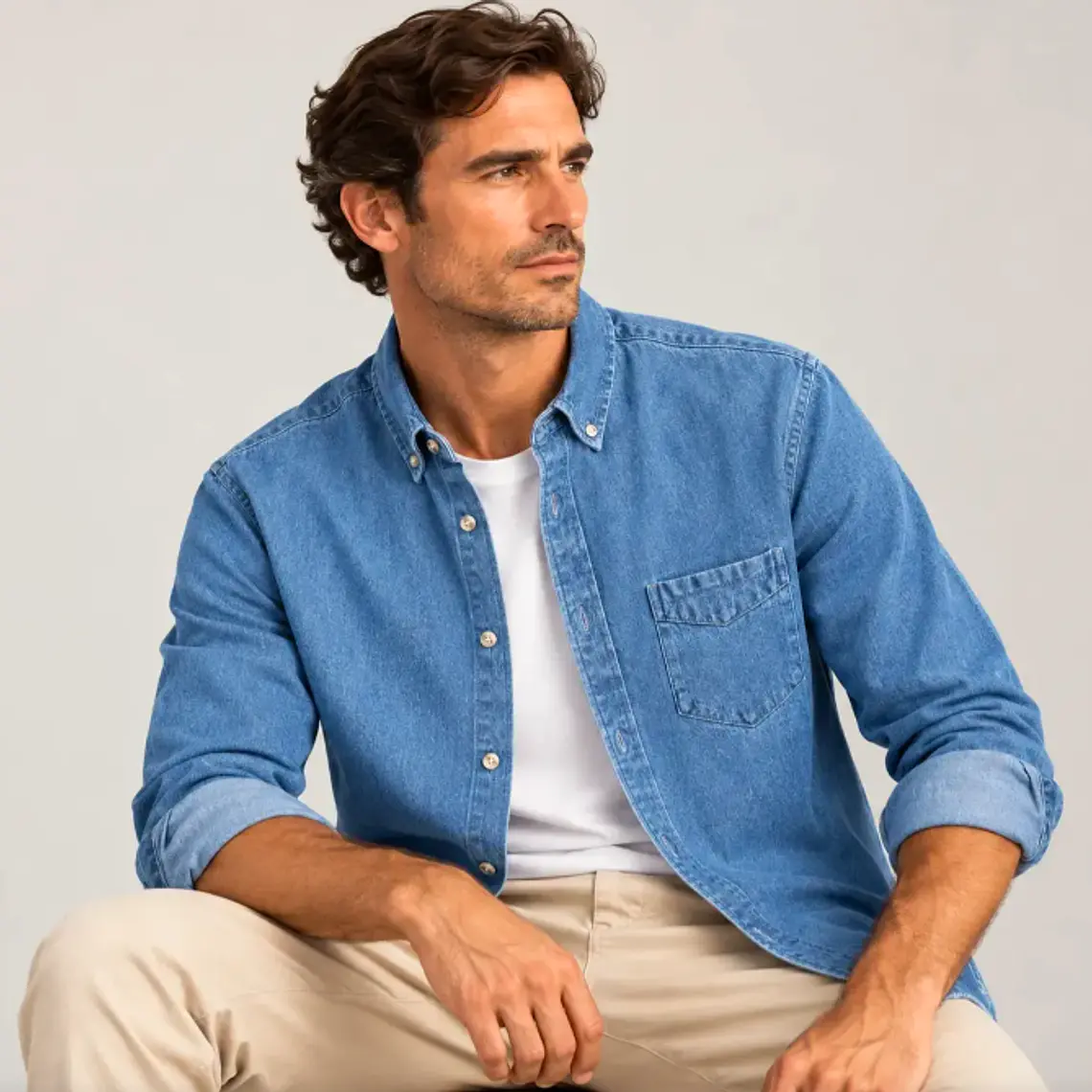 CAMISA DENIM M/LARGA B FOR B AZUL (TALLAS S a XXL) 5