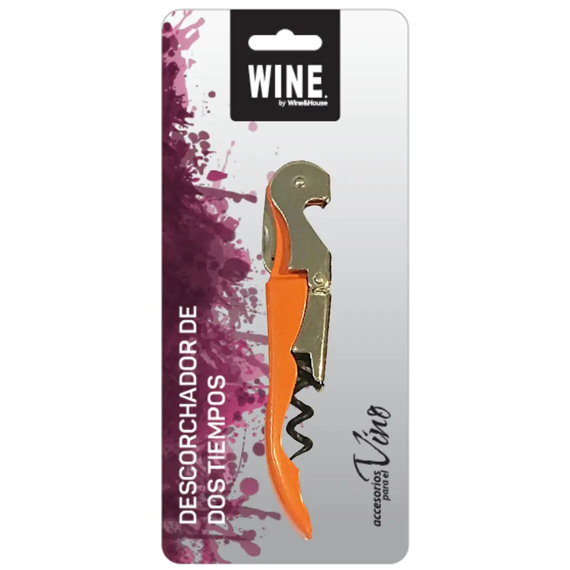 WINE - DESCORCHADOR DE 2 TIEMPOS  NARANJO (PACKAGING BLANCO + ROJO) 1