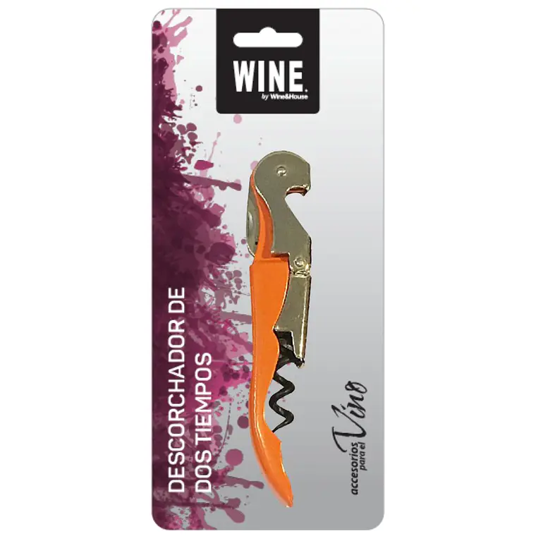 WINE - DESCORCHADOR DE 2 TIEMPOS  NARANJO (PACKAGING BLANCO + ROJO) 1