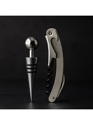 WINE - SET DECORCHADOR PLATEADO + TAPÓN