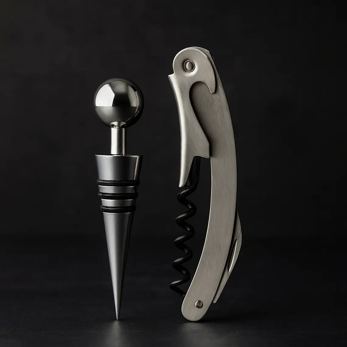 WINE - SET DECORCHADOR PLATEADO + TAPÓN 1