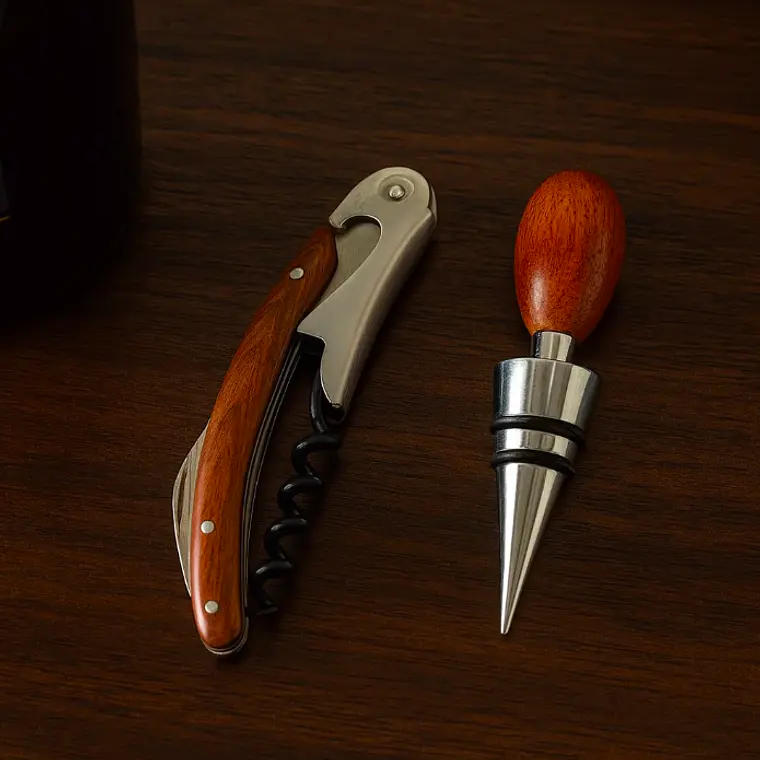 WINE - SET DECORCHADOR MADERA + TAPÓN 4