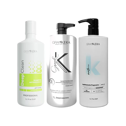 Set Shampoo Anti Residuos Deep Clean 1 Lt + Reversor Químico Grand K 1 Lt + Alisado Nature K 1 Lt