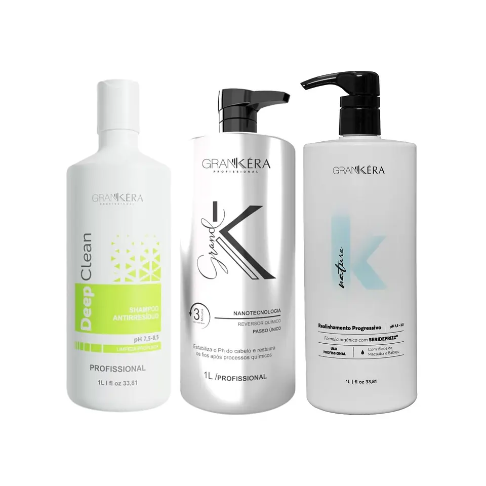 Set Shampoo Anti Residuos Deep Clean 1 Lt + Reversor Químico Grand K 1 Lt + Alisado Nature K 1 Lt 1