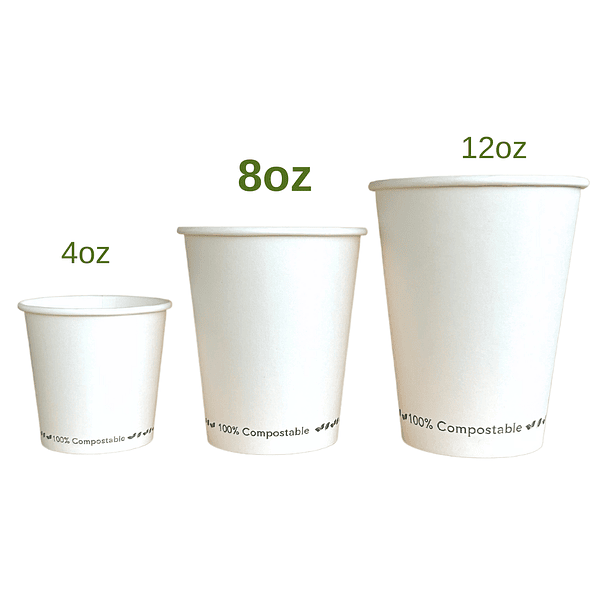 Vasos de papel compostables blancos 8oz- 1 capa 3