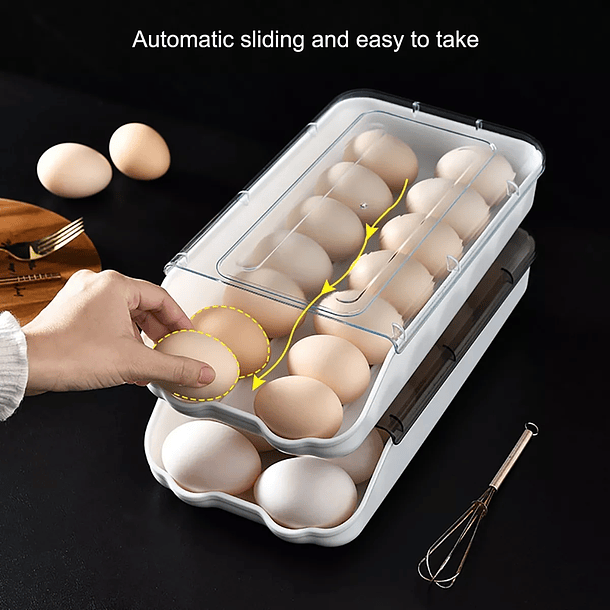 Organizador De Huevos - Plástico Deslizante Nevera Con Tapa 3