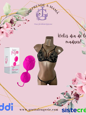 Conjunto Básico Flores Negro Talla S + Bolas Kegel
