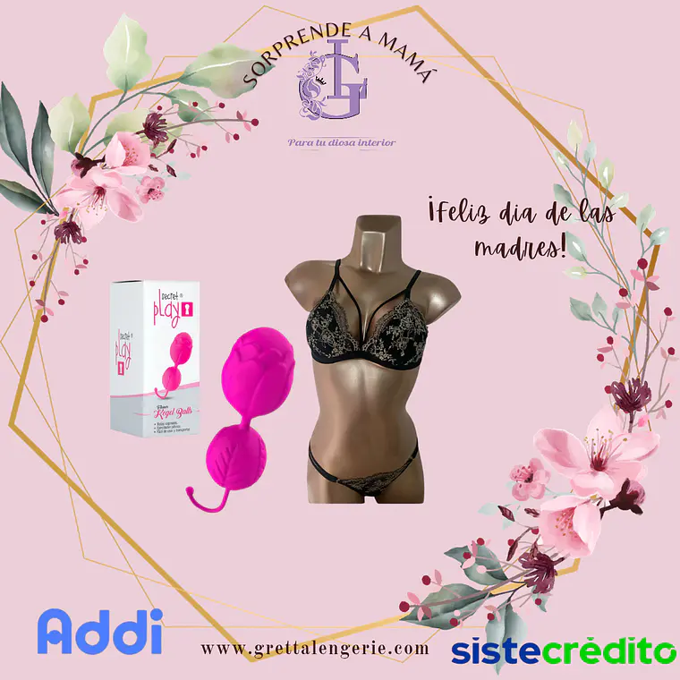 Conjunto Básico Flores Negro Talla S + Bolas Kegel 1