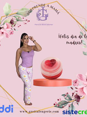 Pijama Pantalón Flores + Brillo Labial X10ml