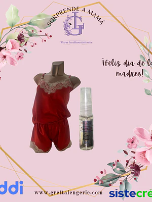 Pijama Satín Susan Talla SM + Splash con Feromonas Coco Vainilla X20ml