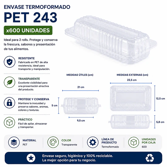Envase Termoformado PET 243 x600