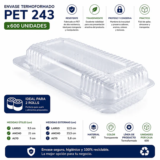 Envase Termoformado PET 243 x600