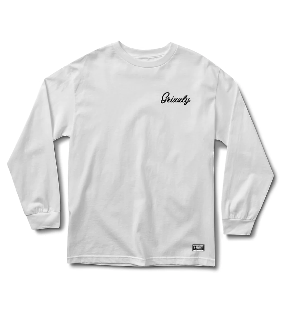 Polera Grizzly - Embroidered Script Logo LS Tee - Blanco / Negro