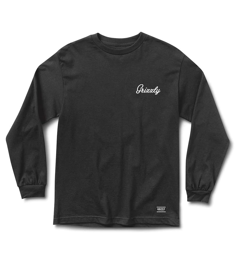 Polera Grizzly Embroidered Script Logo LS Tee  Negro / Blanco