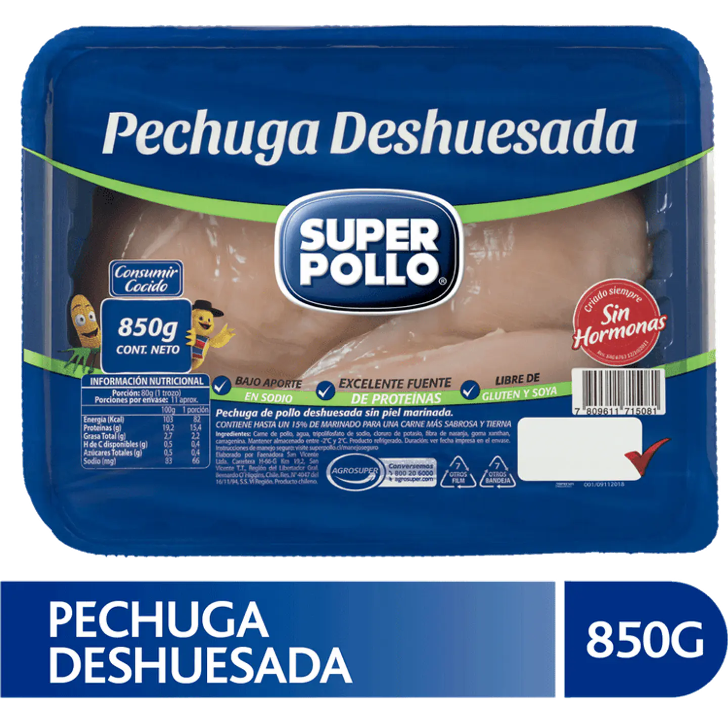 Pechuga deshuesada 850 g 1