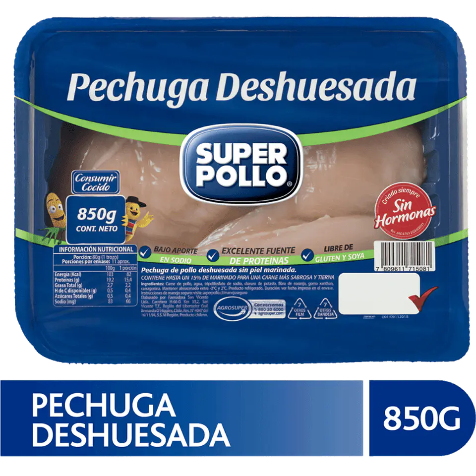 Pechuga deshuesada 850 g 1