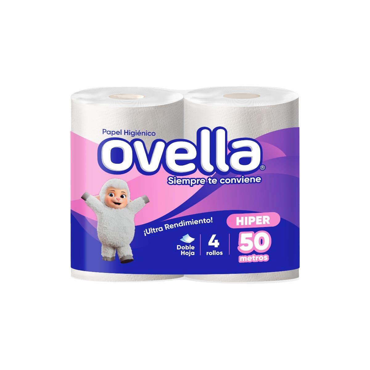 Papel Higiénico OVELLA 5O metros, 4 unidades