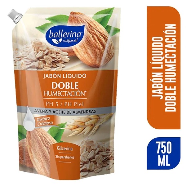 JABON LIQUIDO BALLERINA AVENA Y ACEITE DE ALMENDRAS DOYPACK 750 ML