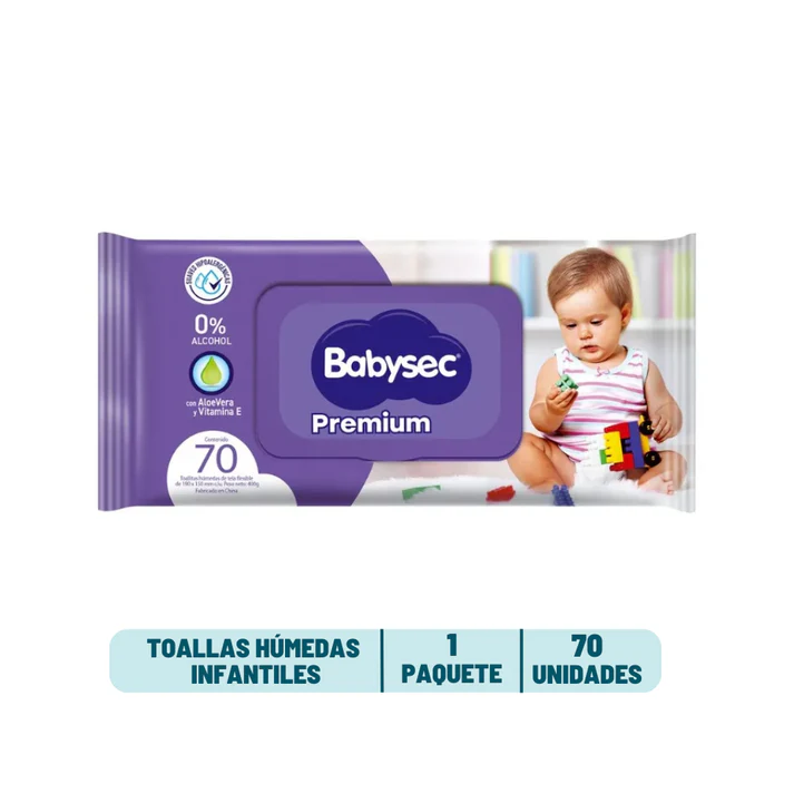 Babysec Toalla Húmeda Premium 99% Agua 70 unidades