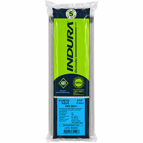 Electrodo Indura 6011 3/32 Punto Azul bolsa 5 kg.