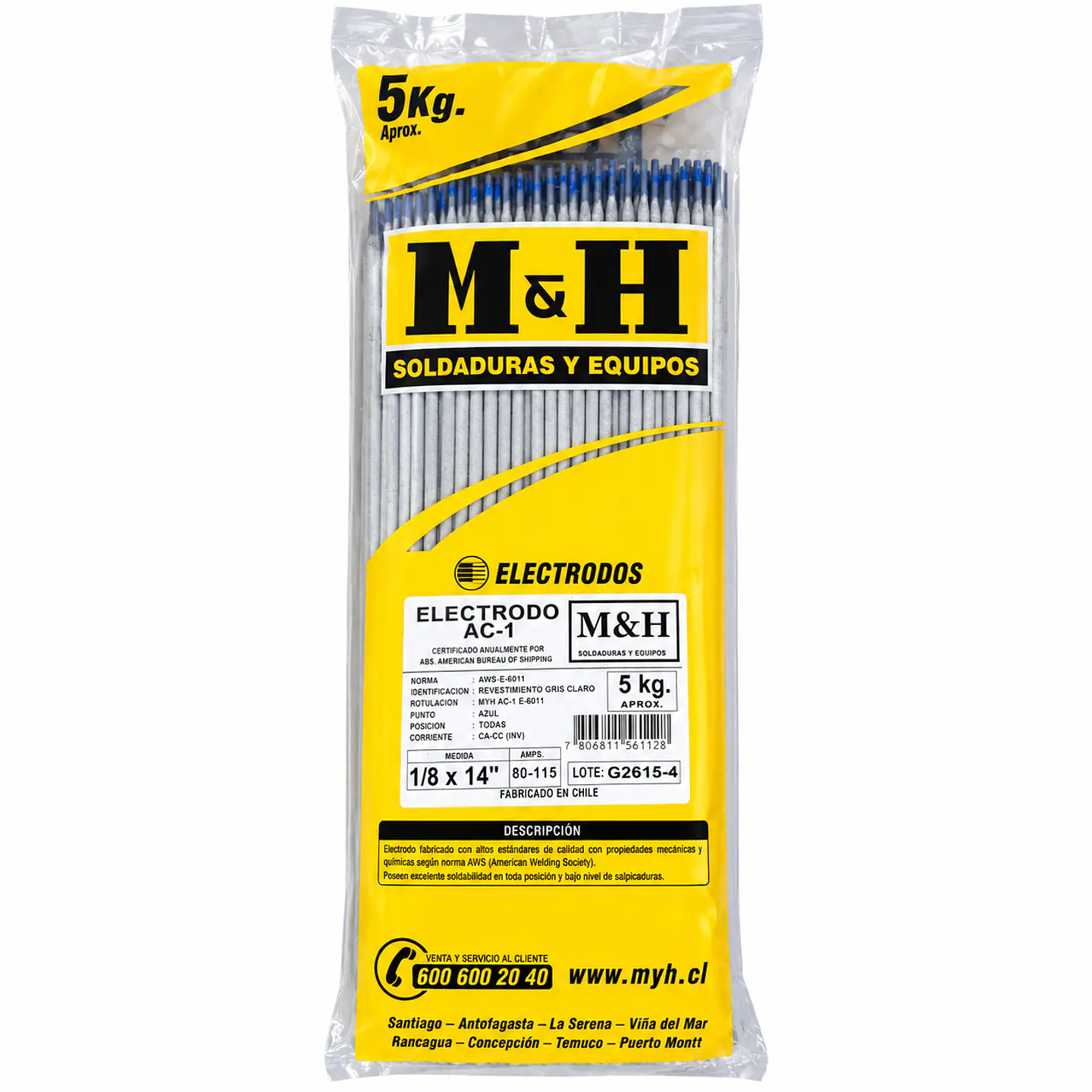 Electrodo MYH 6011 1/8 Bolsa 5 kg. 1