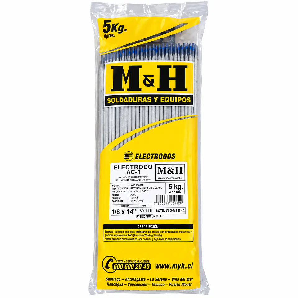 Electrodo MYH 6011 1/8 Bolsa 5 kg. 1