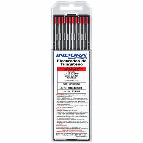 Electrodo de Tungsteno Indura 2% Torio 2,4 x 175 mm – Pack 10 Unidades