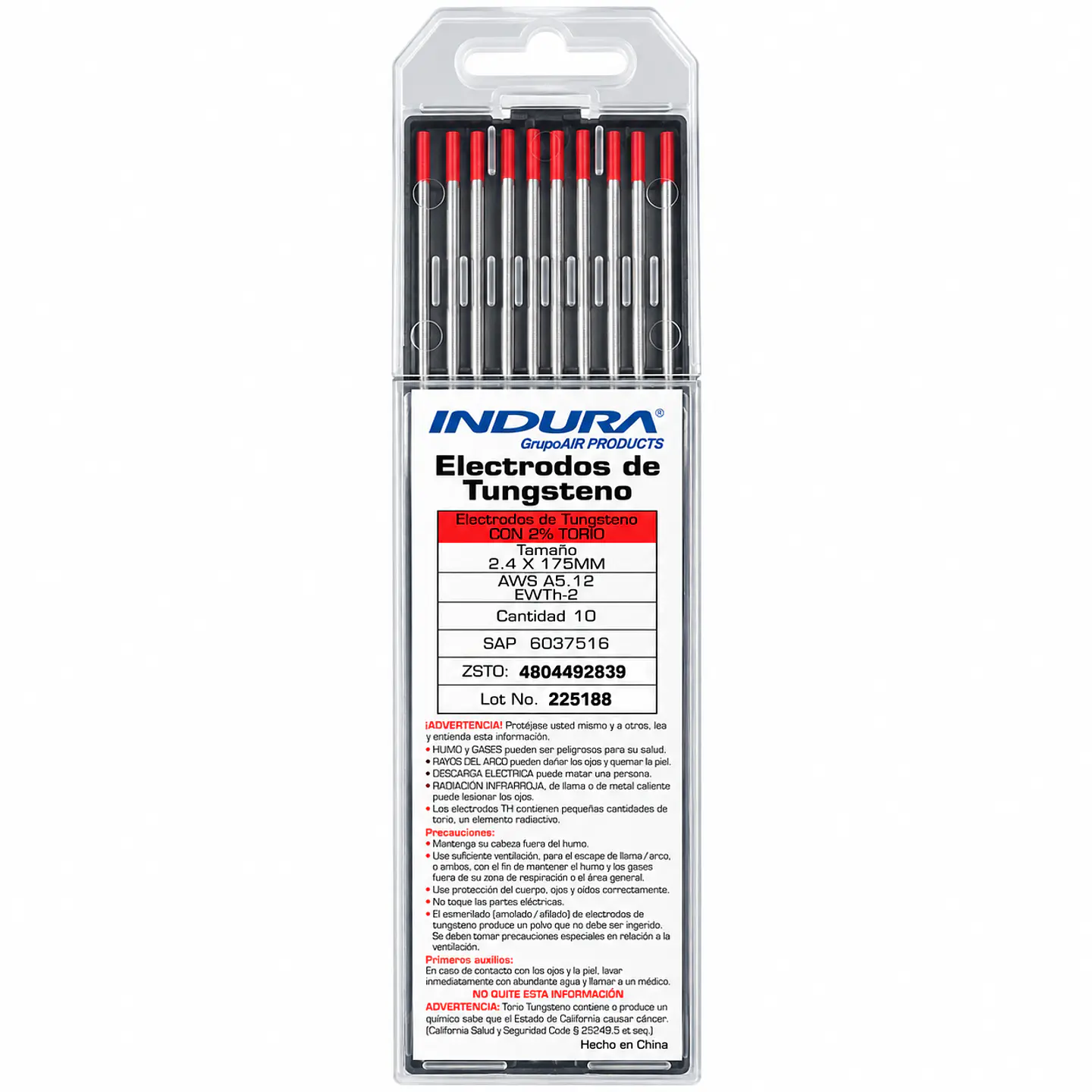 Electrodo de Tungsteno Indura 2% Torio 2,4 x 175 mm – Pack 10 Unidades 1