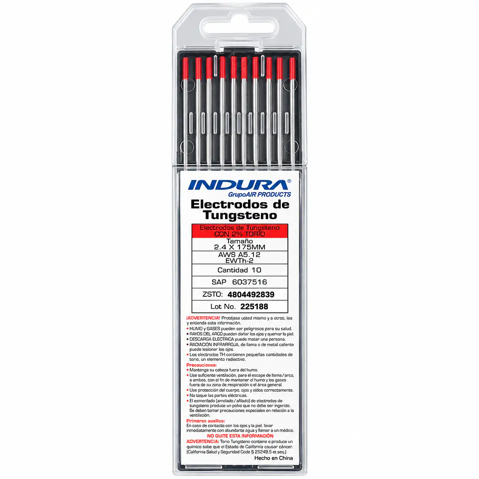 Electrodo de Tungsteno Indura 2% Torio 2,4 x 175 mm – Pack 10 Unidades 1