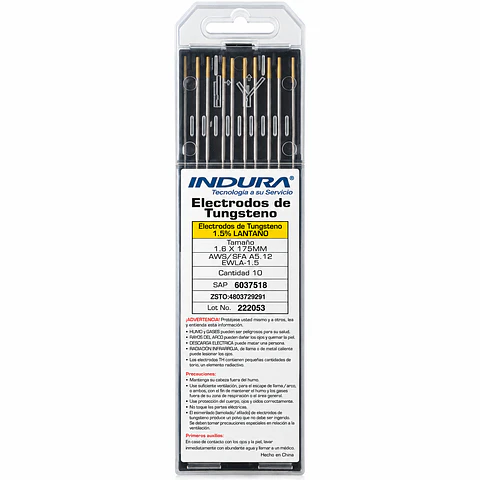 Electrodo de Tungsteno Indura 1,5% Lantano 1,6 x 175 mm – Pack 10 Unidades