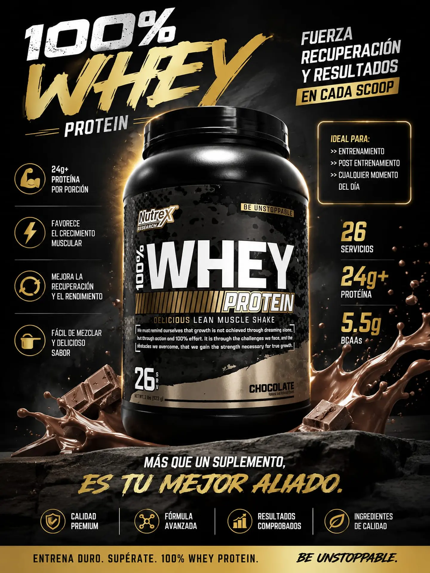 Proteína Whey De Nutrex Research 100% Sabor Chocolate De 923 G 1