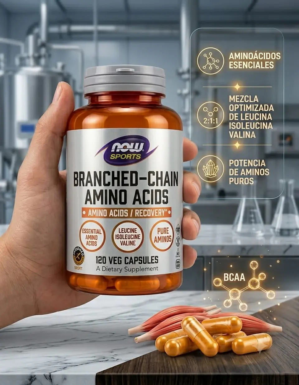 Now Foods Aminoácidos De Cadena Ramificada 120 Cápsulas Sabor Sin Sabor 1